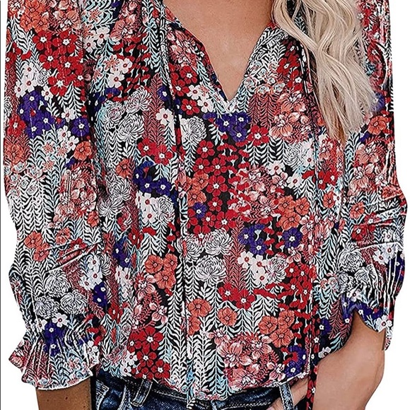 V Neck Long Sleeve Blouses Bohemian Floral Print Vintage. (Brand new in package) - Picture 2 of 5